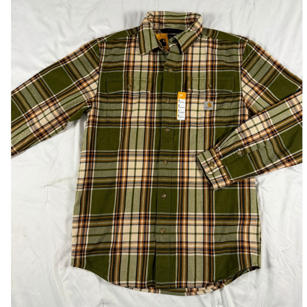 Carhartt Men Green Plaid Heavyweight Flannel Shirt Loose Fit Small NWT Rugged
